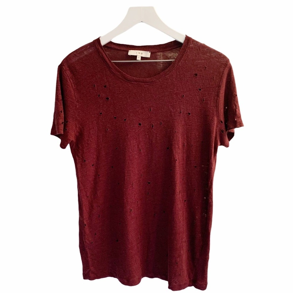 IRO REVOLVE Cut out Clay Distressed Short Sleeve‎ Tee Size Small Burgundy